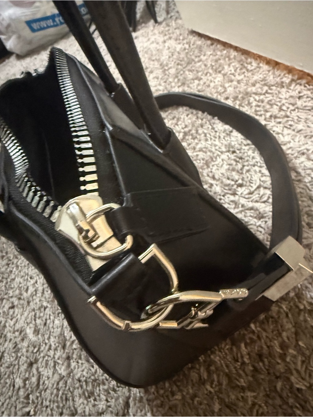 Black Leather Mini Satchel with Removable Strap - Picture 5 of 8